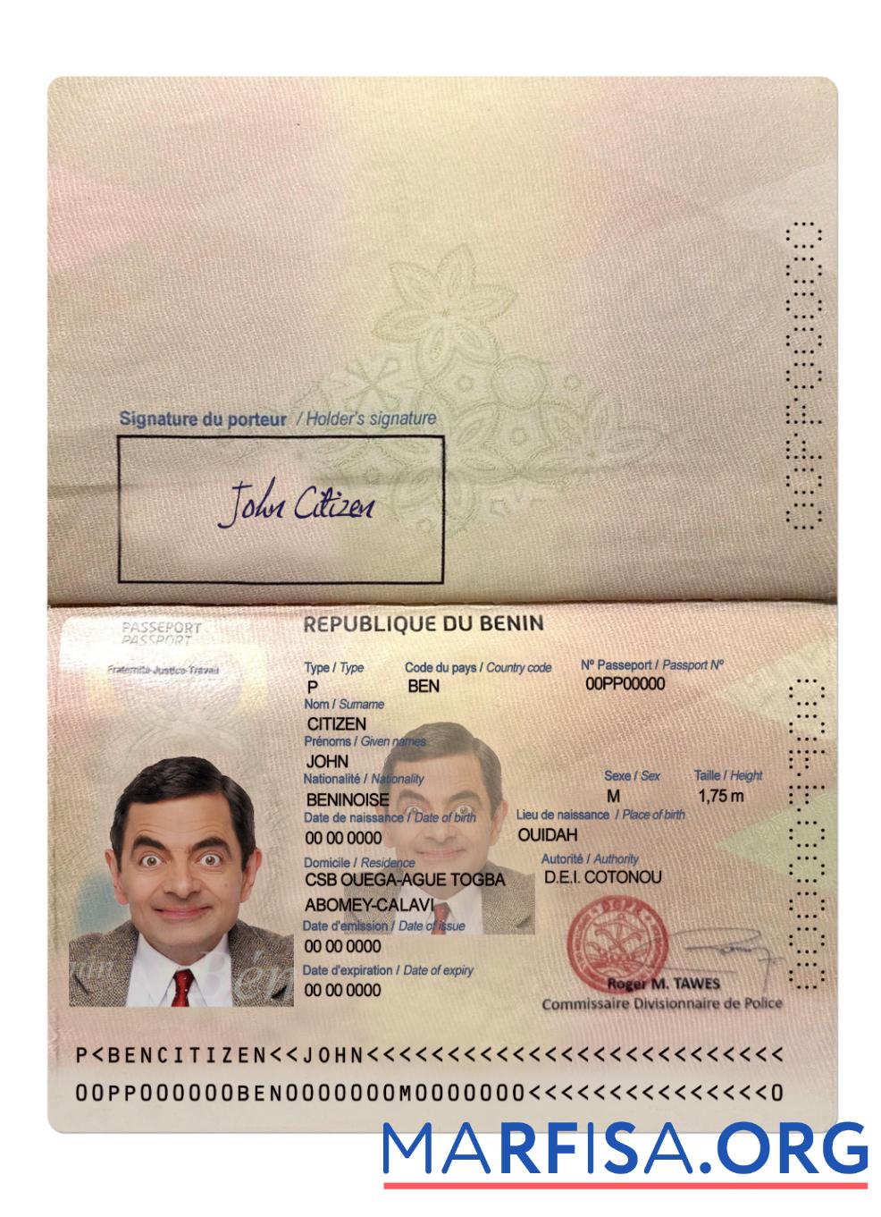 Downloadable Benin passport 2022 present template